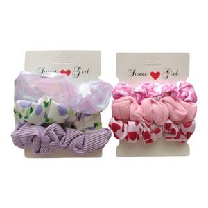 Sweet Girl 6-Piece Scrunchie Bundle – 2 New Sets – Pink & Purple Hearts